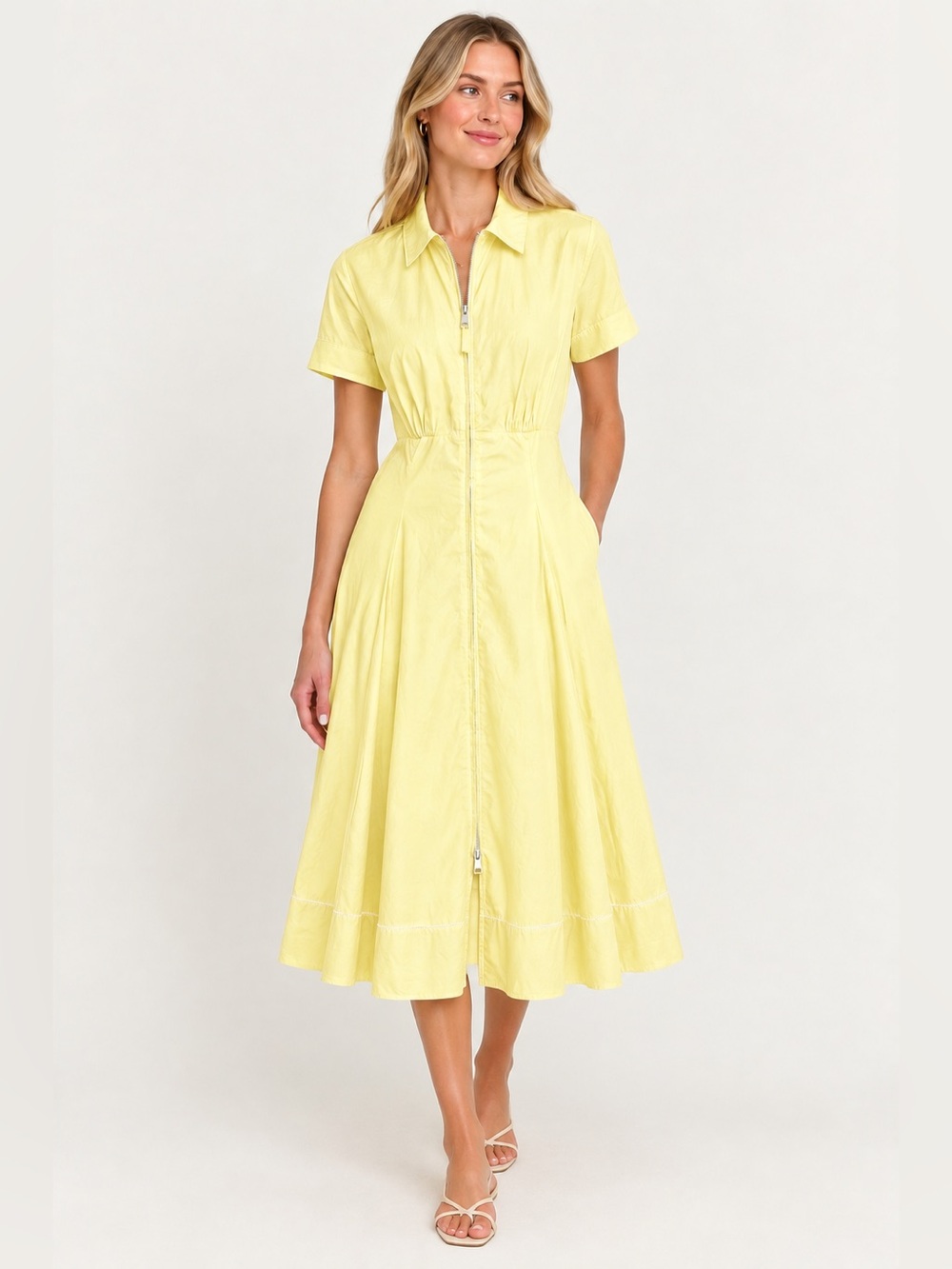 J. Crew NWT Arden Shirt-Dress in Cotton Poplin Pale Lemon Midi Dress - Size 8
